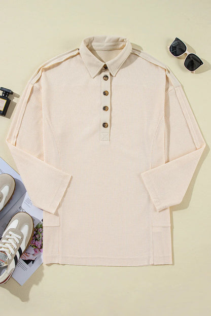 Half Button Long Sleeve Top