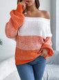 Color Block Off-Shoulder Long Sleeve Sweater