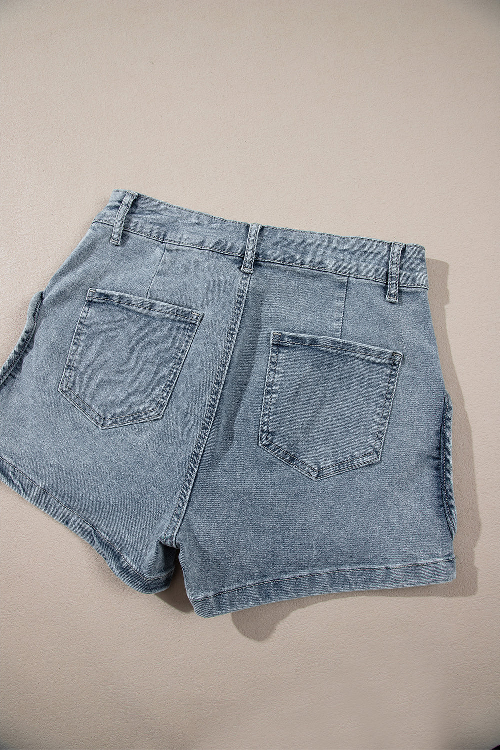 Dusk Blue Studded Acid Wash Denim Shorts