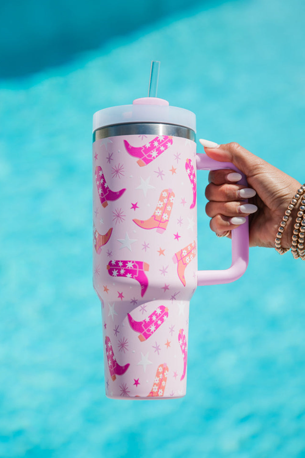 Sachet Pink Star Boot Print Tumbler with Straw 40oz