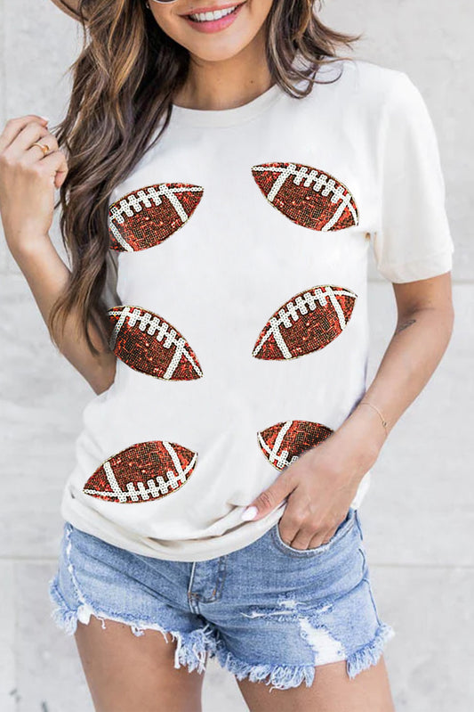 White Sequined Rugby Graphic T Shirt