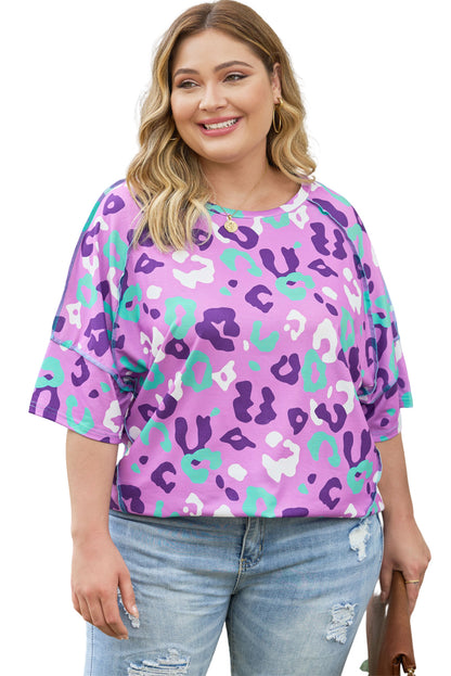 Purple Leopard Print Plus Size Short Sleeve Tee