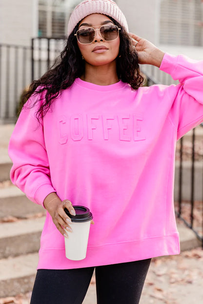 Dark Pink Casual Mama Letter Drop Shoulder Sweatshirt