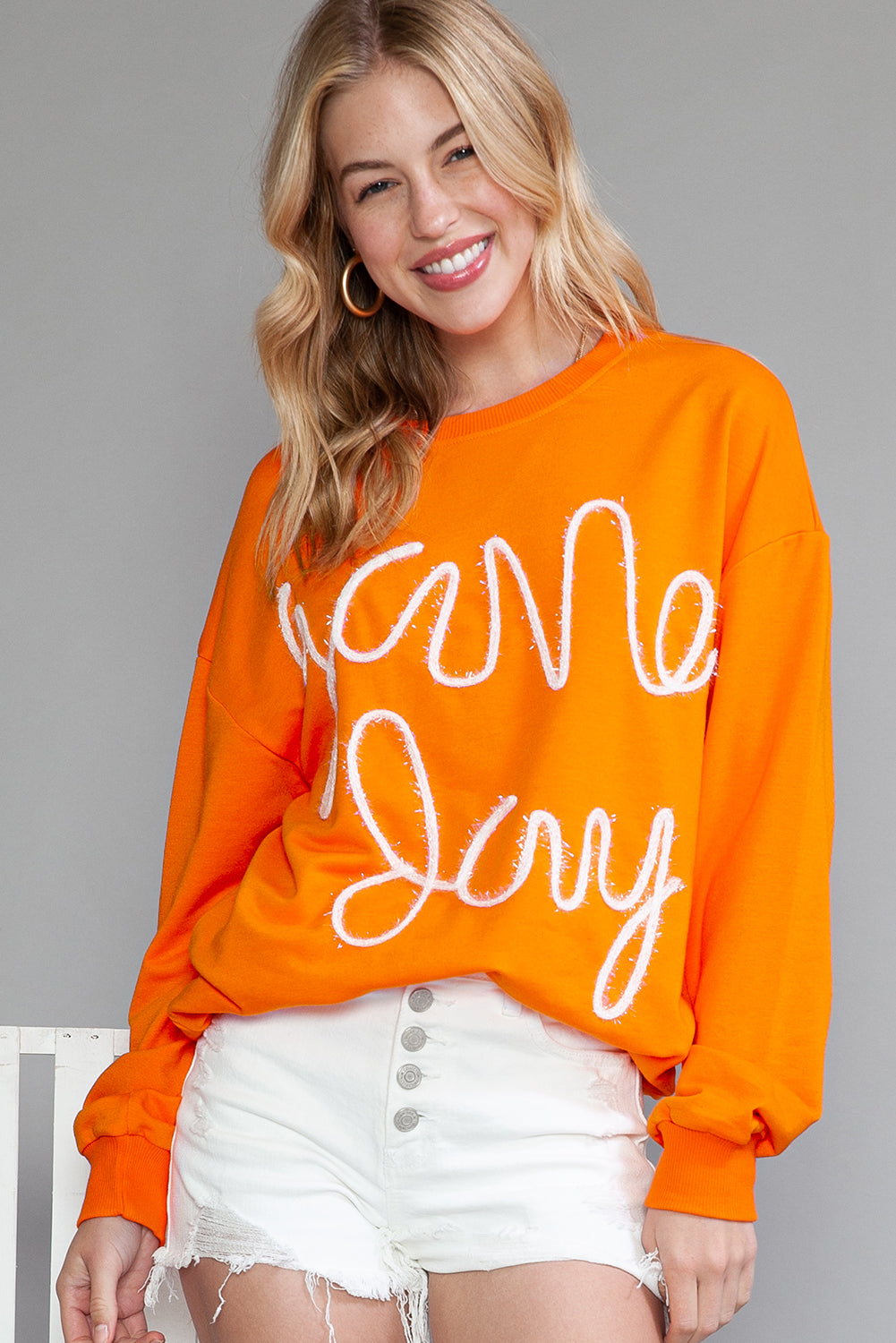 Orange Game Day Contrast Trim Drop Sleeve Sweatshirt