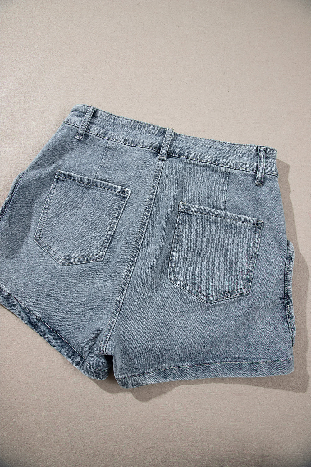 Dusk Blue Studded Acid Wash Denim Shorts