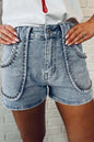 Dusk Blue Studded Acid Wash Denim Shorts