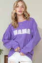 Purple MAMA Ribbed Crew Neck Pullover Sweatshirt