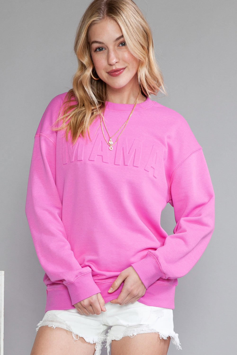 Dark Pink Casual Mama Letter Drop Shoulder Sweatshirt