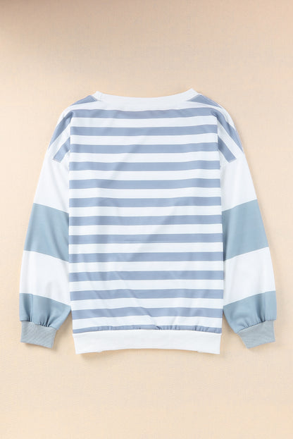 Stripe Sequined Rugby Graphic Round Neck Sweatshirt