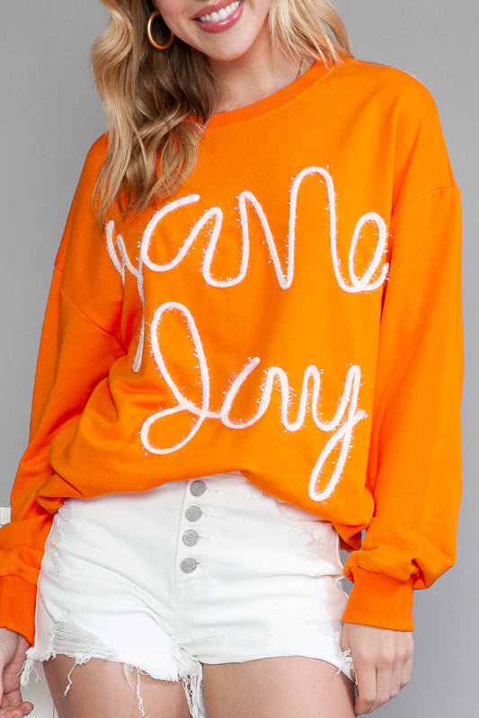 Orange Game Day Contrast Trim Drop Sleeve Sweatshirt