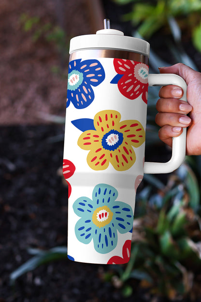 White 304 Vintage 60s Floral Print Tumbler Thermos Cup