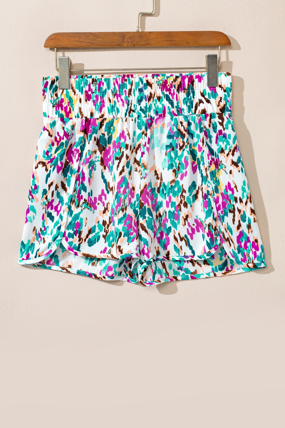 Multicolor Geometric Elastic High Waisted Shorts for Women