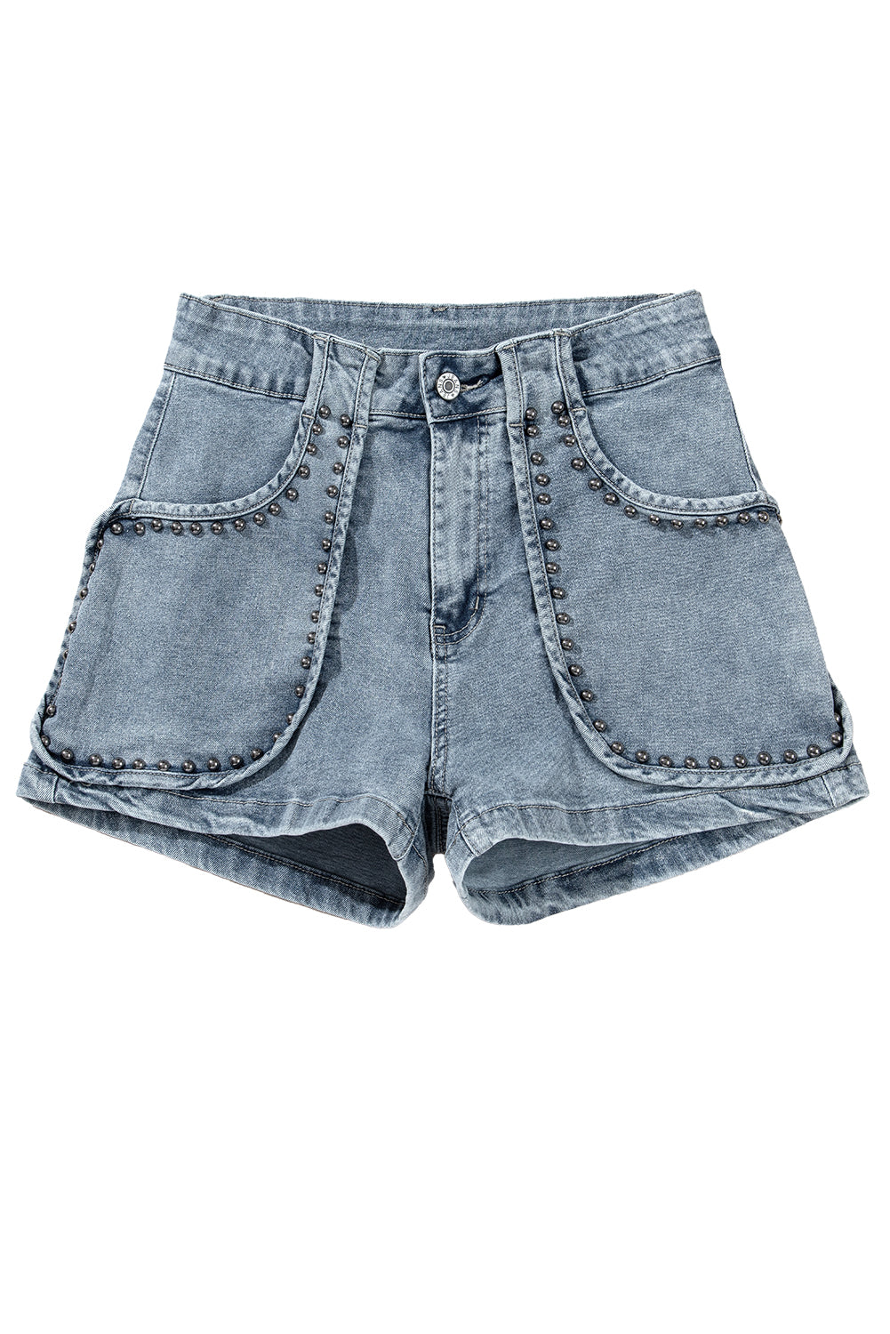 Dusk Blue Studded Acid Wash Denim Shorts