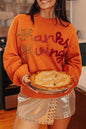 Russet Orange Tinsel Thanksgiving Drop Shoulder Sweater