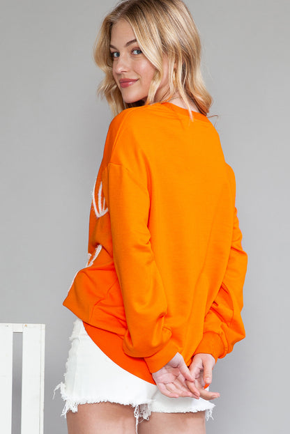 Orange Game Day Contrast Trim Drop Sleeve Sweatshirt