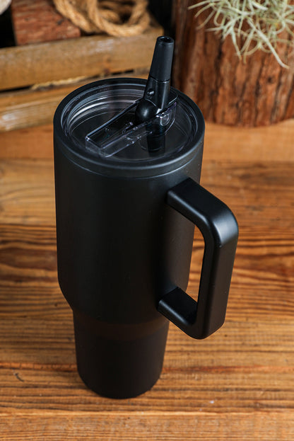 Black Frosted Stainless Handle Large Vacuum Cup with Straw 1200ml