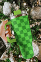 Green Plaid Print Stainless Cup with Straw & Lid