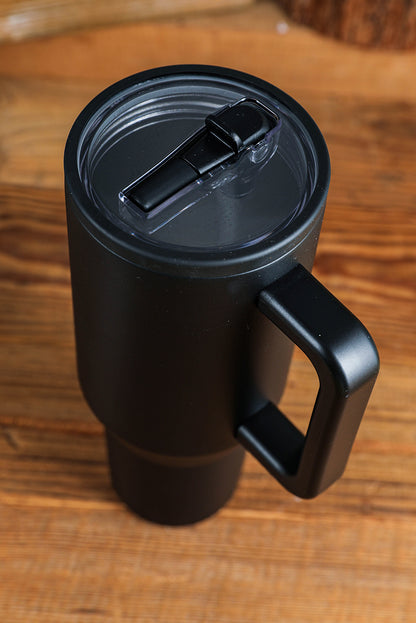 Black Frosted Stainless Handle Large Vacuum Cup with Straw 1200ml