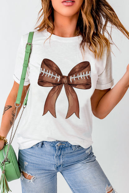 White Game Day Rugby Bowknot Graphic T Shirt