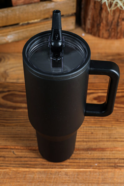 Black Frosted Stainless Handle Large Vacuum Cup with Straw 1200ml