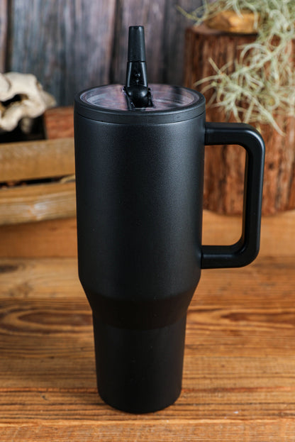 Black Frosted Stainless Handle Large Vacuum Cup with Straw 1200ml