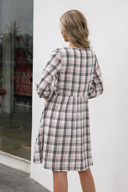 Ivy Lane Plaid Round Neck Mini Dress