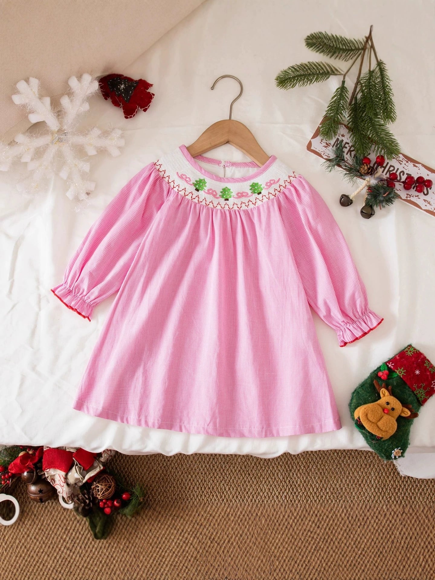 Christmas Tree Bows Smocked Dress