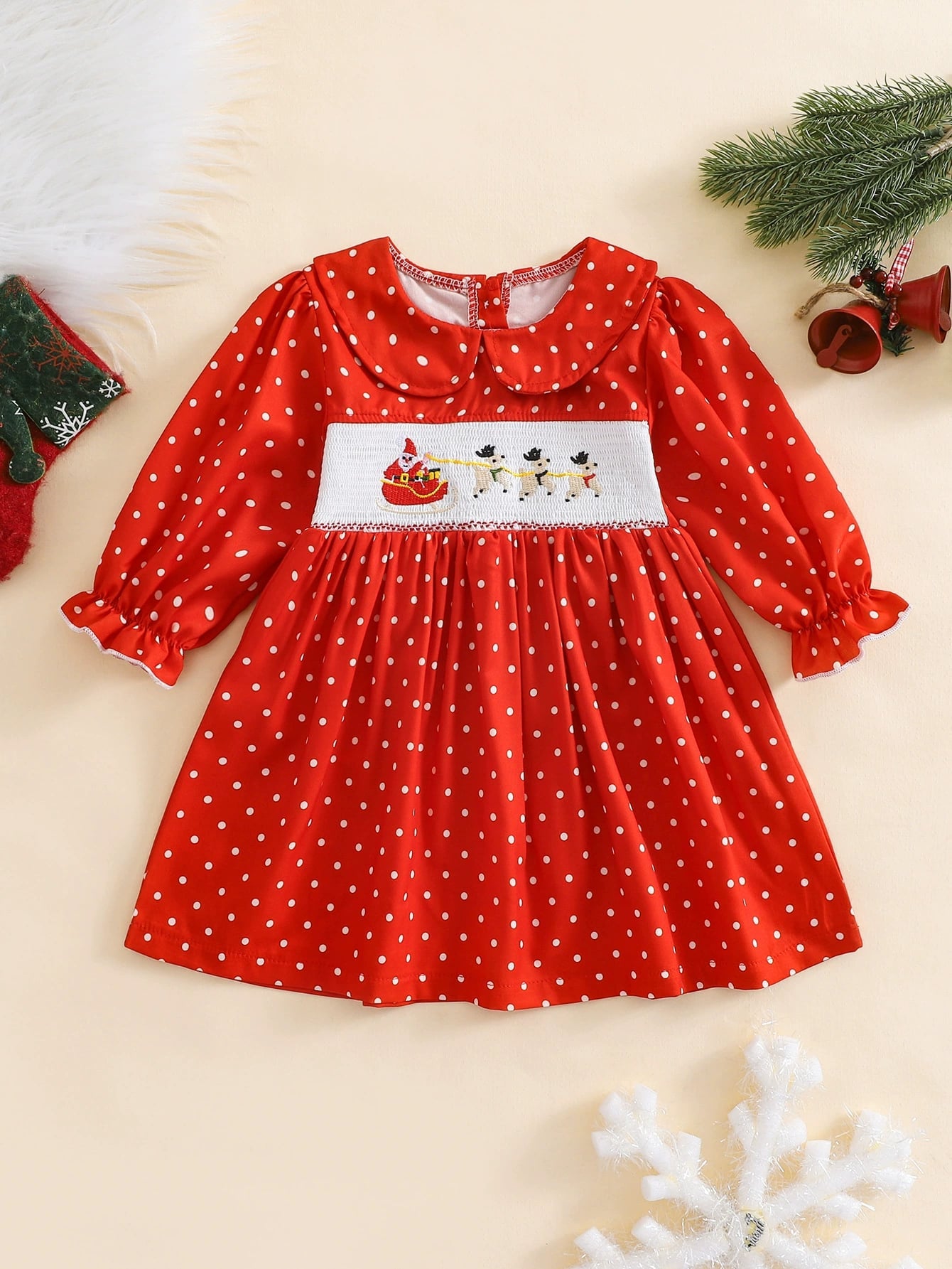 Santa’s Sleigh Collared Smocked Dress