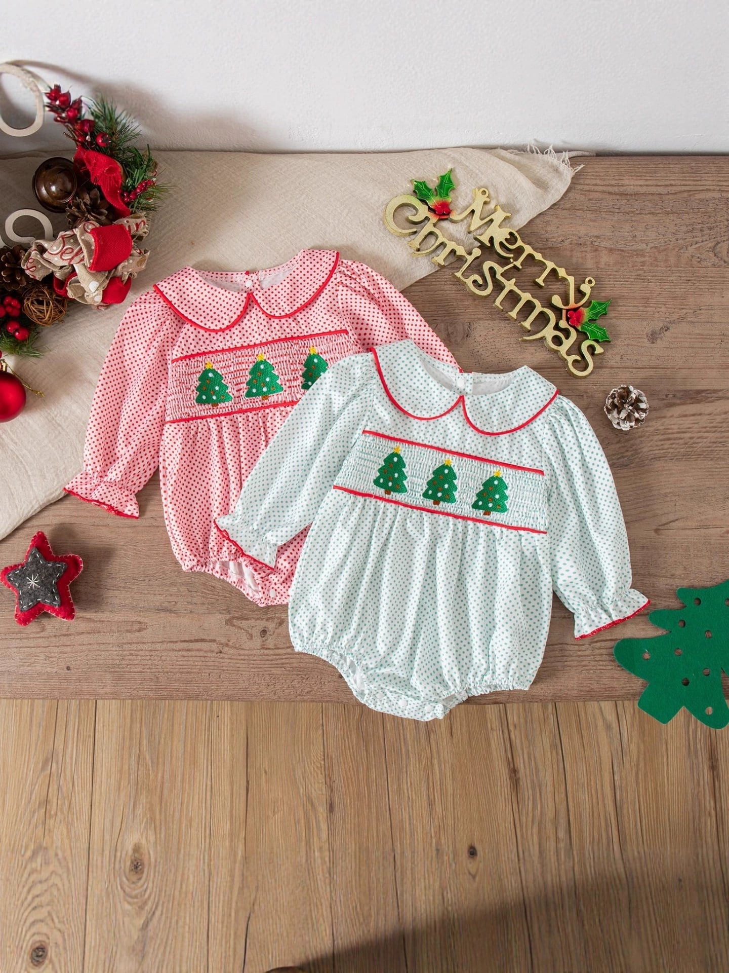 Christmas Tree Smocked Bubble LS