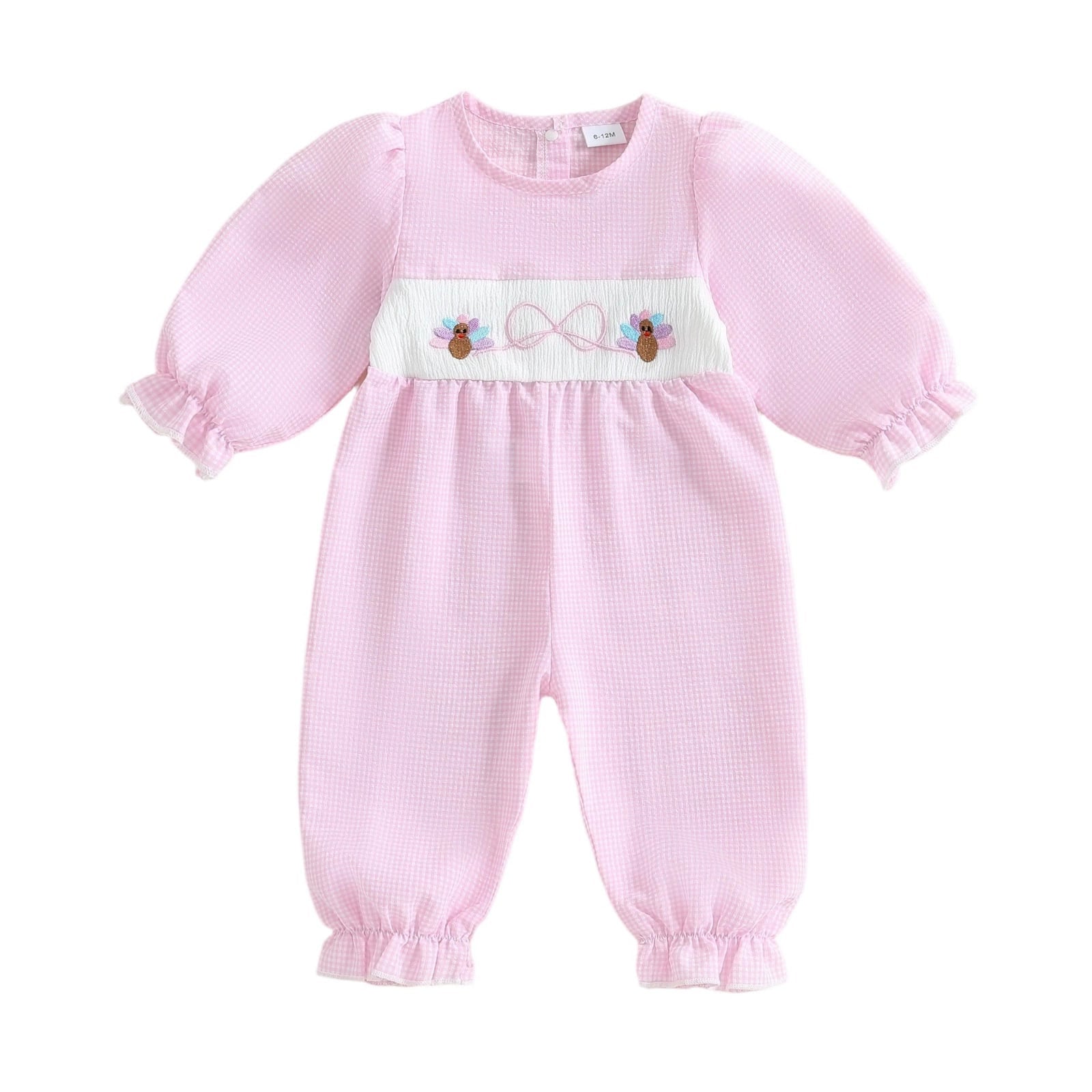 Pink Turkey Bows Smocked Long Bubble