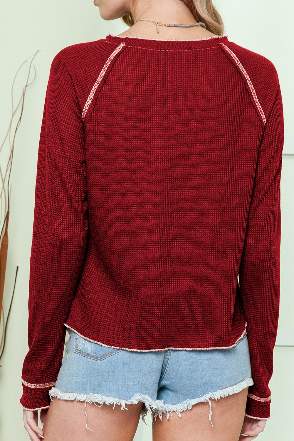 Red Textured Rugby Graphic Contrast Hem Sweatshirt