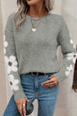 Moss Green Flower Drop Shoulder Sleeve Sweater