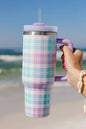 Orchid Petal Plaid Print Handle Large Vacuum Cup 40oz