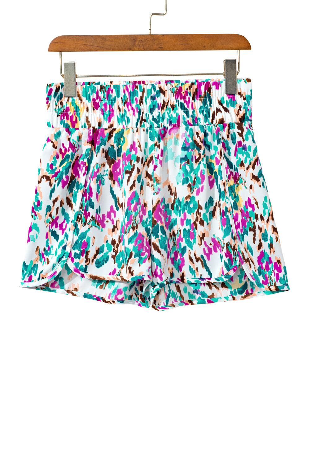 Multicolor Geometric Elastic High Waisted Shorts for Women