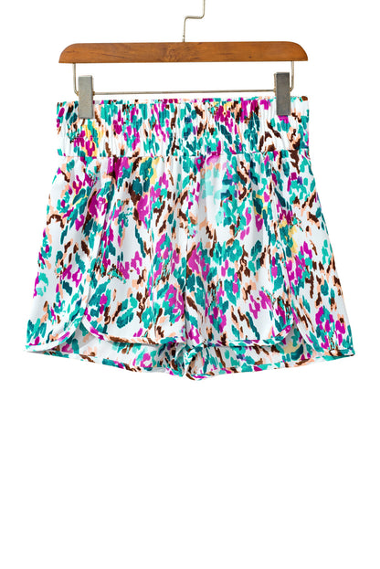 Multicolor Geometric Elastic High Waisted Shorts for Women