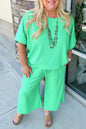 Mint Green Textured Batwing Sleeve Tee & Wide Leg Pants Plus Size Set