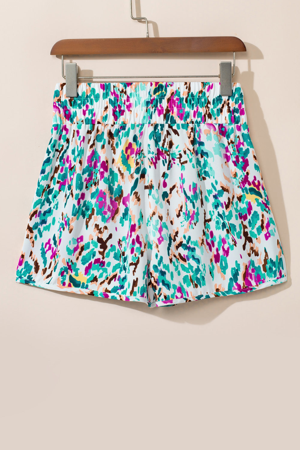 Multicolor Geometric Elastic High Waisted Shorts for Women