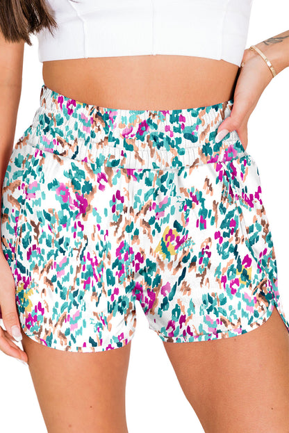 Multicolor Geometric Elastic High Waisted Shorts for Women