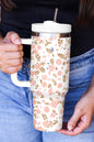 White Cute Flower Print Large Stainless Steel Tumbler 40oz