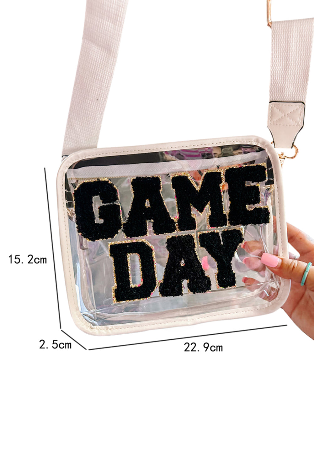 White Chenille GAME DAY Pattern Clear Shoulder Bag