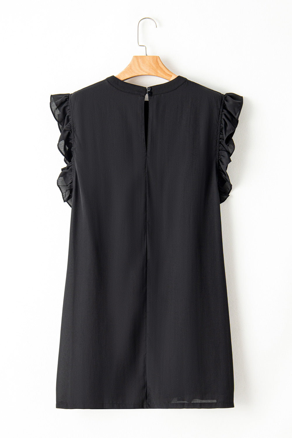 Black Plain Keyhole Back Ruffle Plus Mini Dress