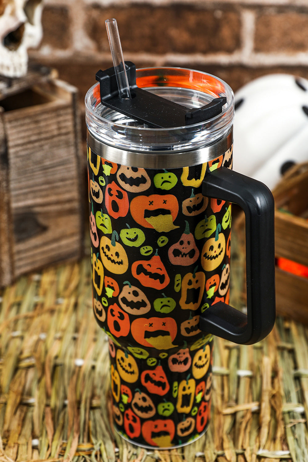 Black Halloween Pumpkins 40oz Stainless Steel Thermos Cup