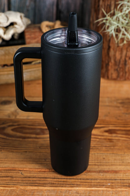 Black Frosted Stainless Handle Large Vacuum Cup with Straw 1200ml