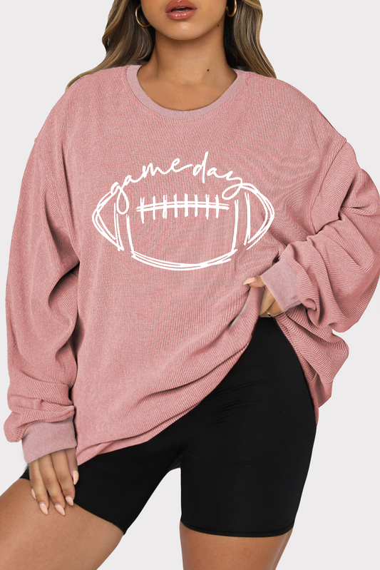 Pink Textured Game Day Rugby Graphic Plus Size Sweatshirt