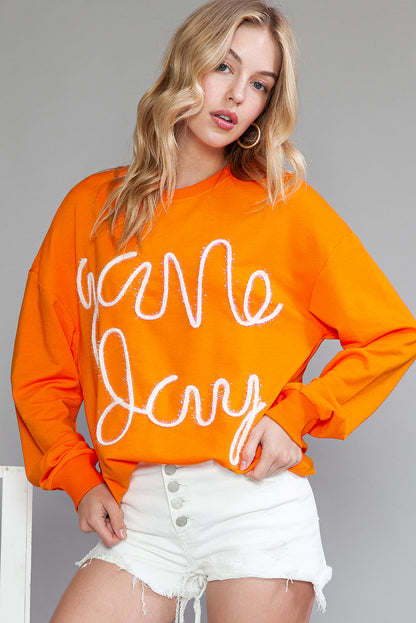 Orange Game Day Contrast Trim Drop Sleeve Sweatshirt