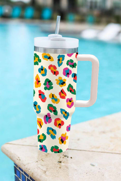 White Leopard Print Handle Stainless Tumbler 40oz