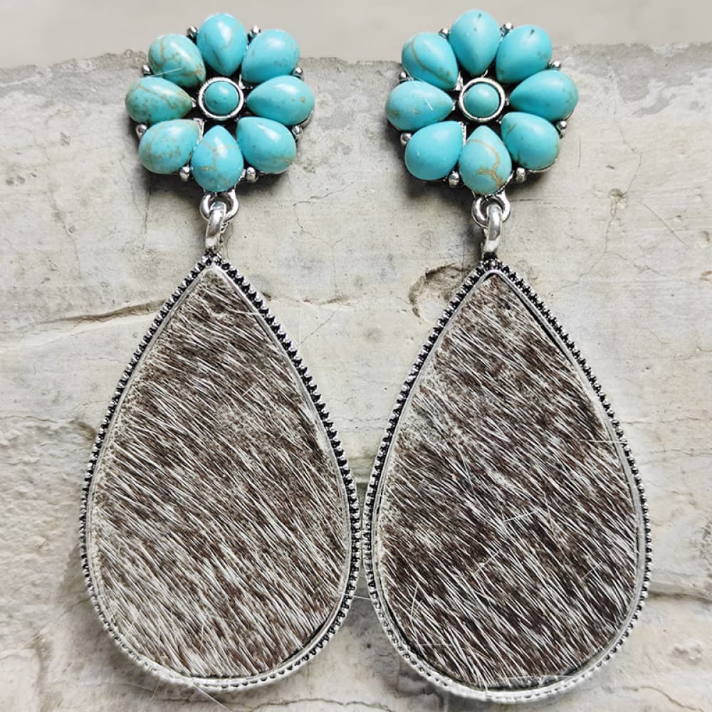 Turquoise Flower Teardrop Earrings