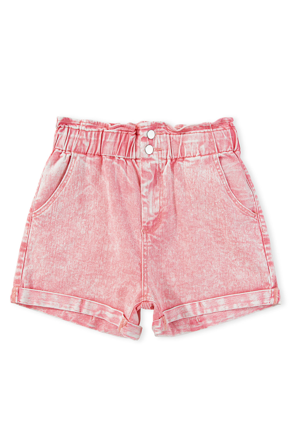 Dusty Pink Vintage Washed Frilled High Waist Denim Shorts